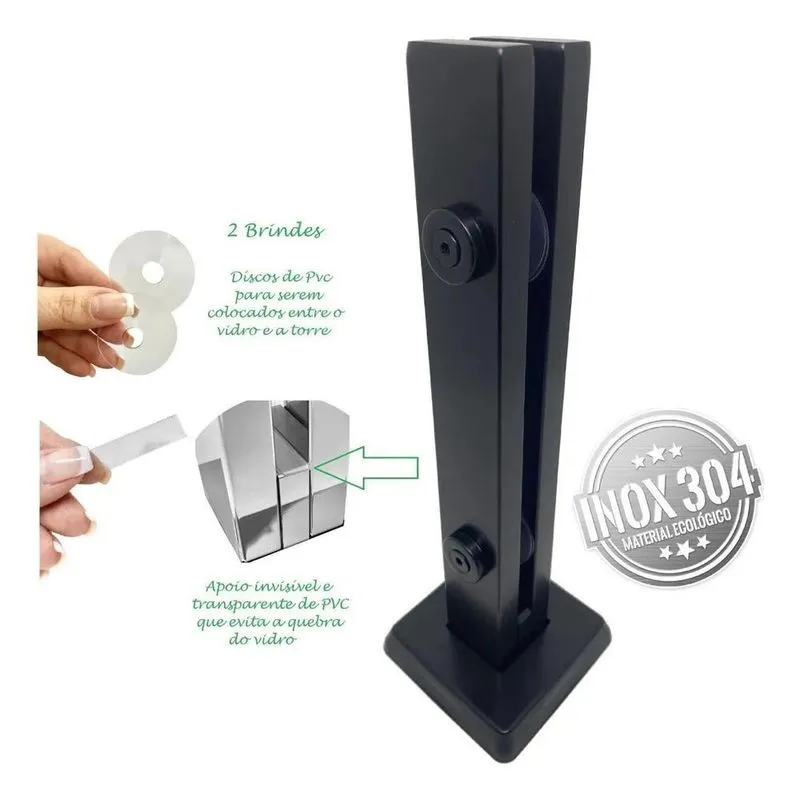 3x Coluna Torre Puxadores 40 Cm Preto Fosco 2 Furos Guarda C