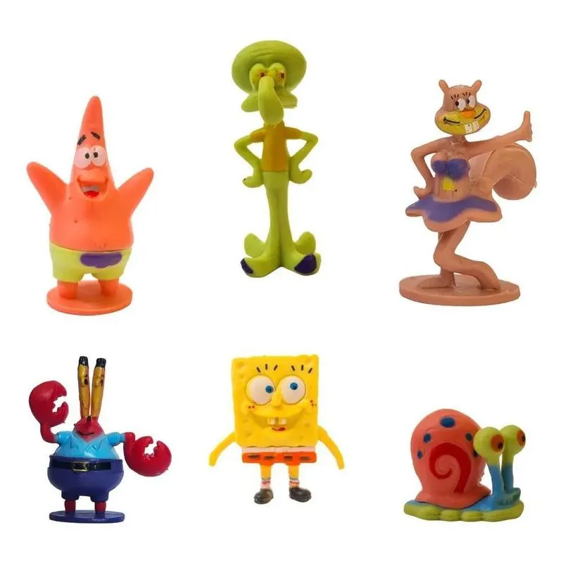 3x Enfeites Para Aquario Kit 6 Mini Bob Esponja E Sua Turma
