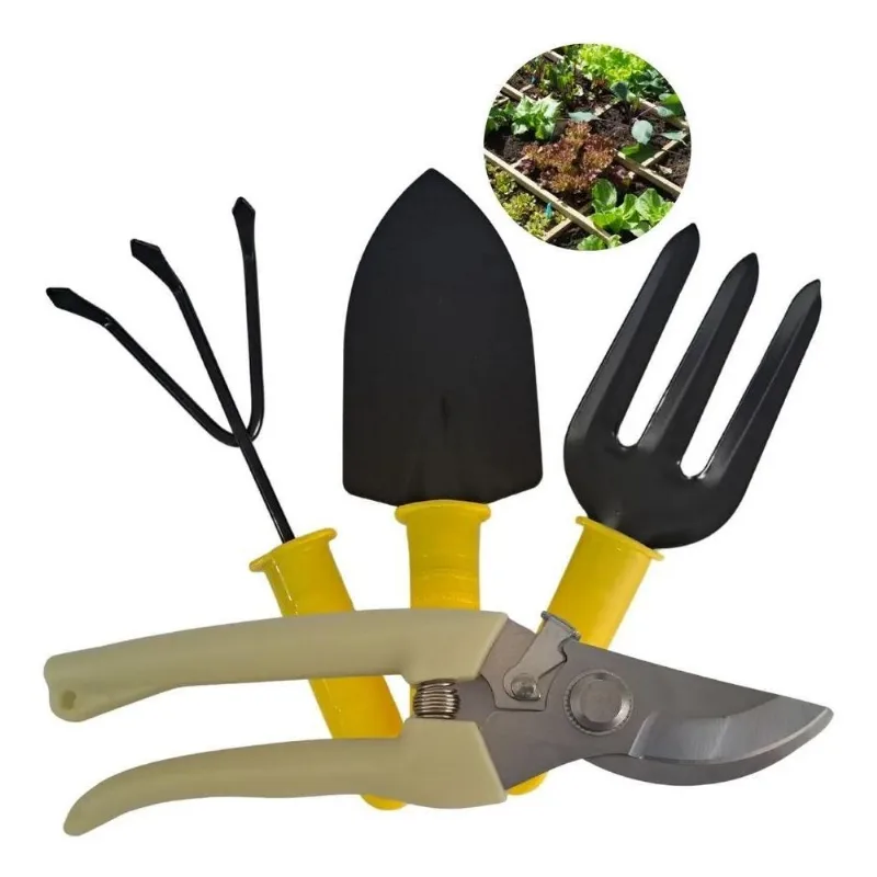 Kit 4 Jardinagem Pá Larga Garfo Ancinho Alicate Poda Jardim