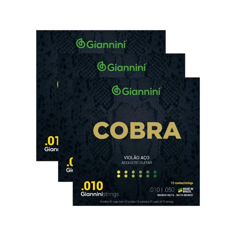 Kit 3 Encordoamento Violão Giannini Cobra GEEF12M Bronze 85/15 Aço 0.010