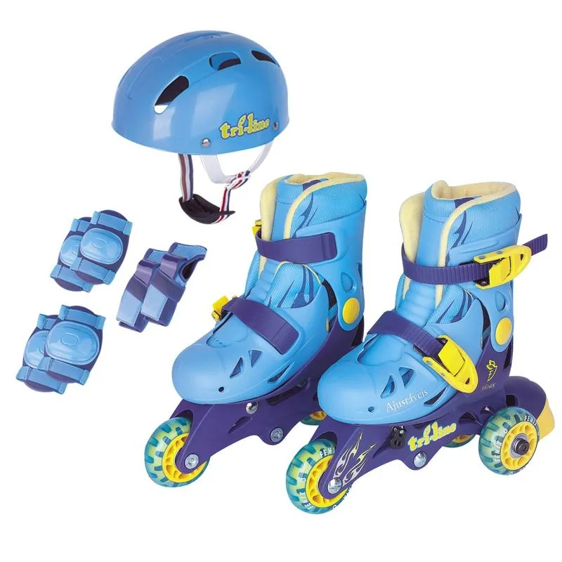 Patins Tri Line/In Line Ajustável Aces Fenix 26 29 Azul