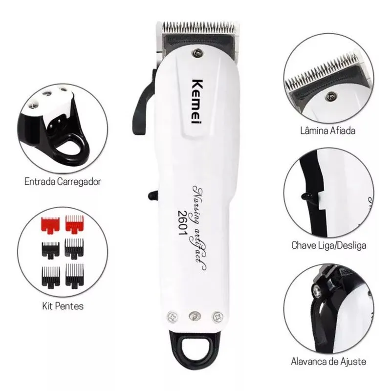 Máquina Kemei De Cortar Cabelo Sem Fio Recarregável Km-2601