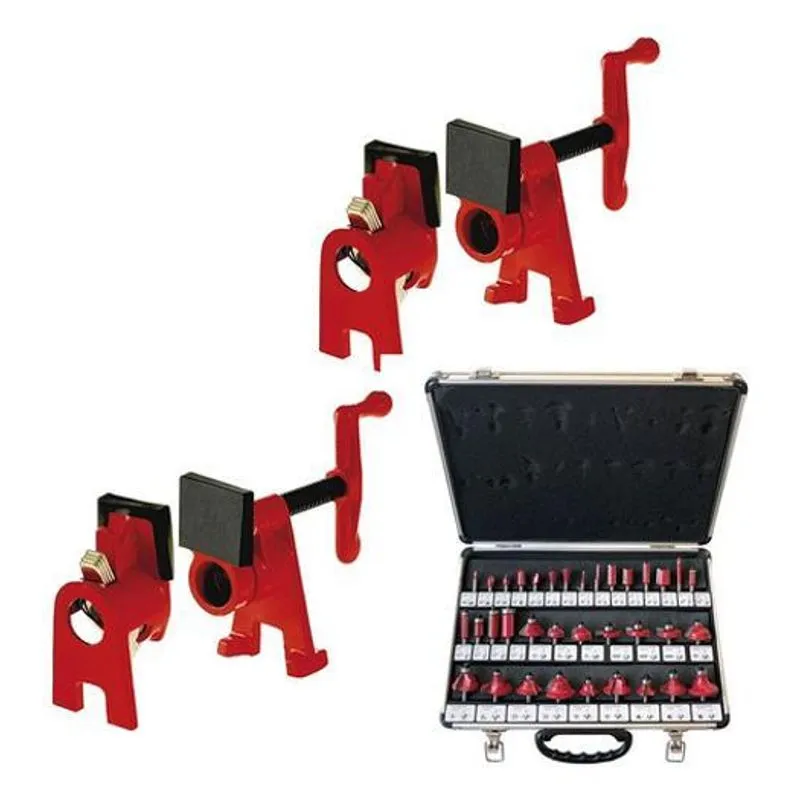 Kit 2 Pipe Clamp + Fresa Para Tupia 35 Peças Com Maleta