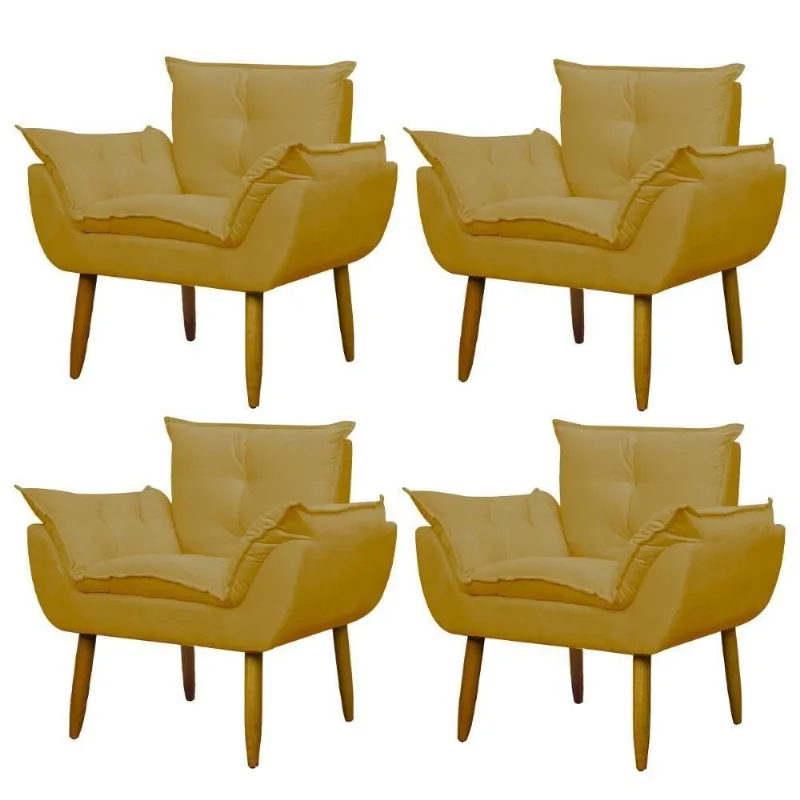 Kit 4 Poltronas Para Descanço Sala Opala Amarelo