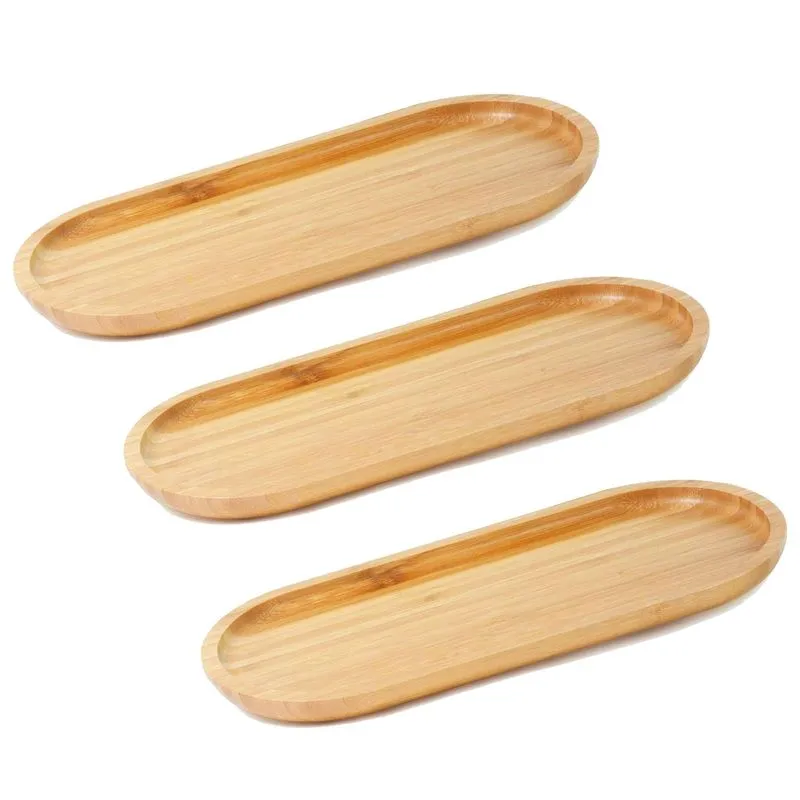 Kit 3 Bandeja Oval Bambu 44cm Resistente Mimo Style