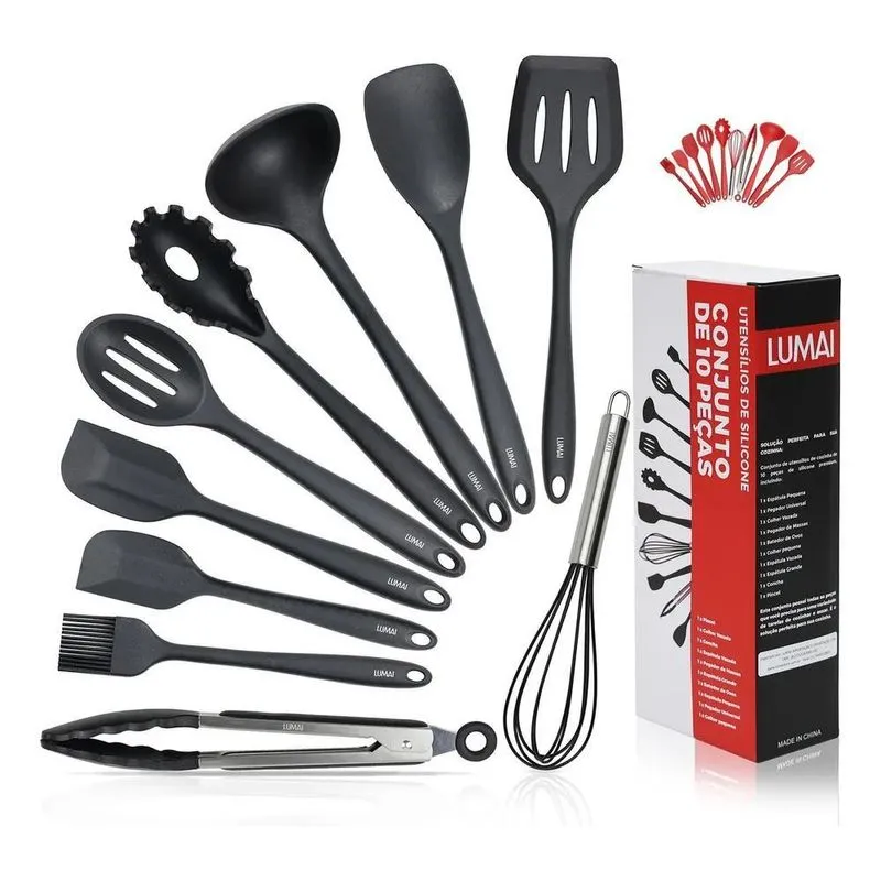 3x Lumai Utensil Silicone Premium Set Conjunto 10 Utensílios