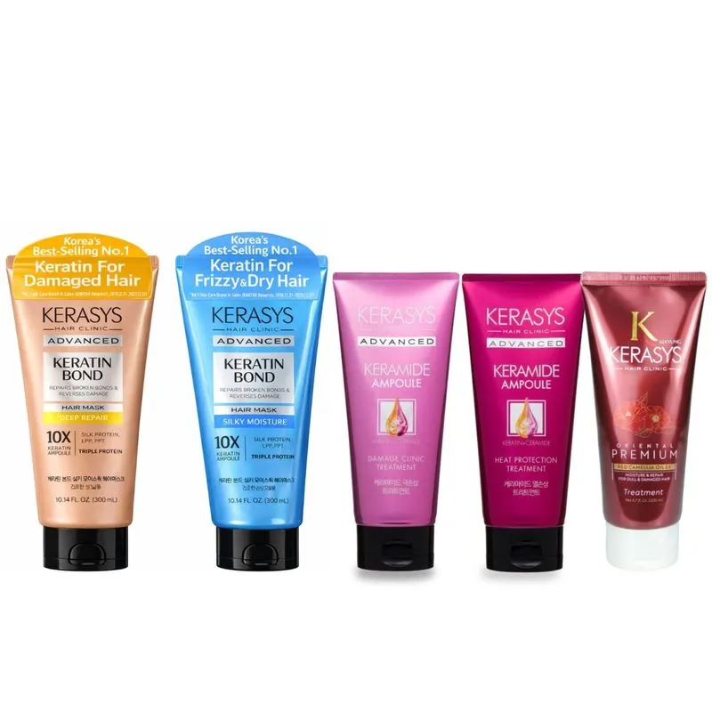 Kerasys Kit Máscaras (Silk Moisture + Deep Repair + Damage Clinic + Heat + Oriental)