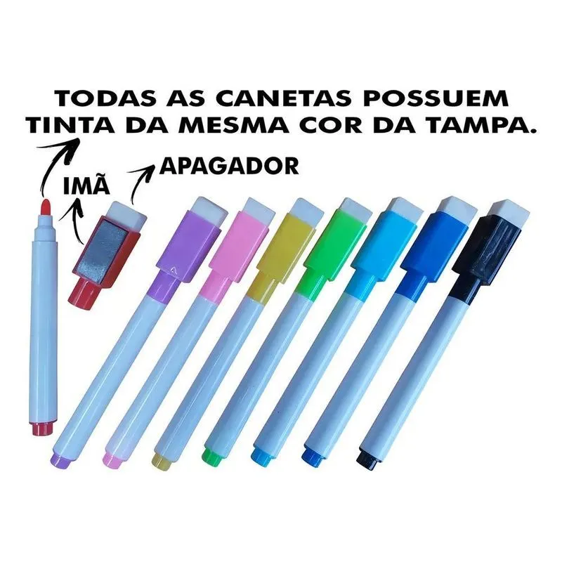 3x Kit 8 Canetas Coloridas Para Quadro Branco Com Apagador I