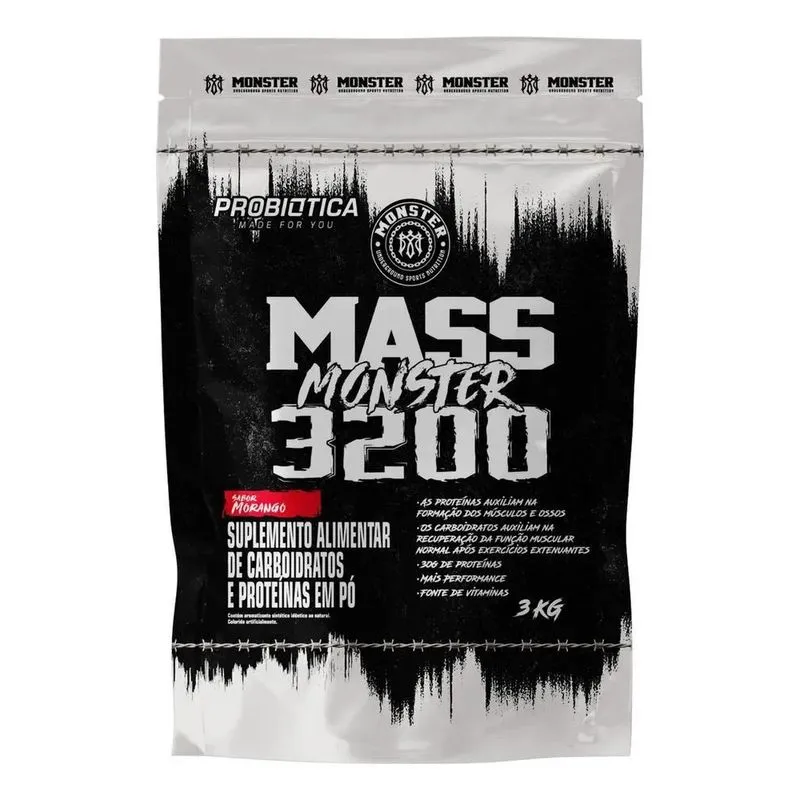 Mass Monster 3200 3kg - Probiótica Sabor Morango