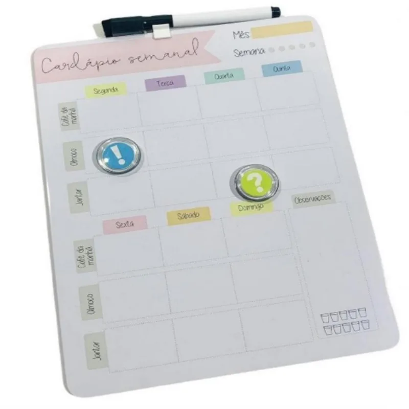 Cardápio Semanal Magnético Com Imãs E Caneta Planejamento