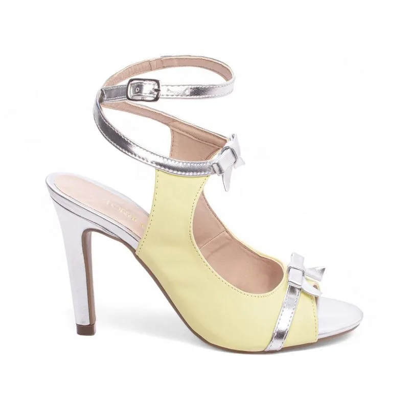 Sandália Feminina Salto Alto Fino Bico Fino Luxo Premium 9,5 cm Amarela Torricella