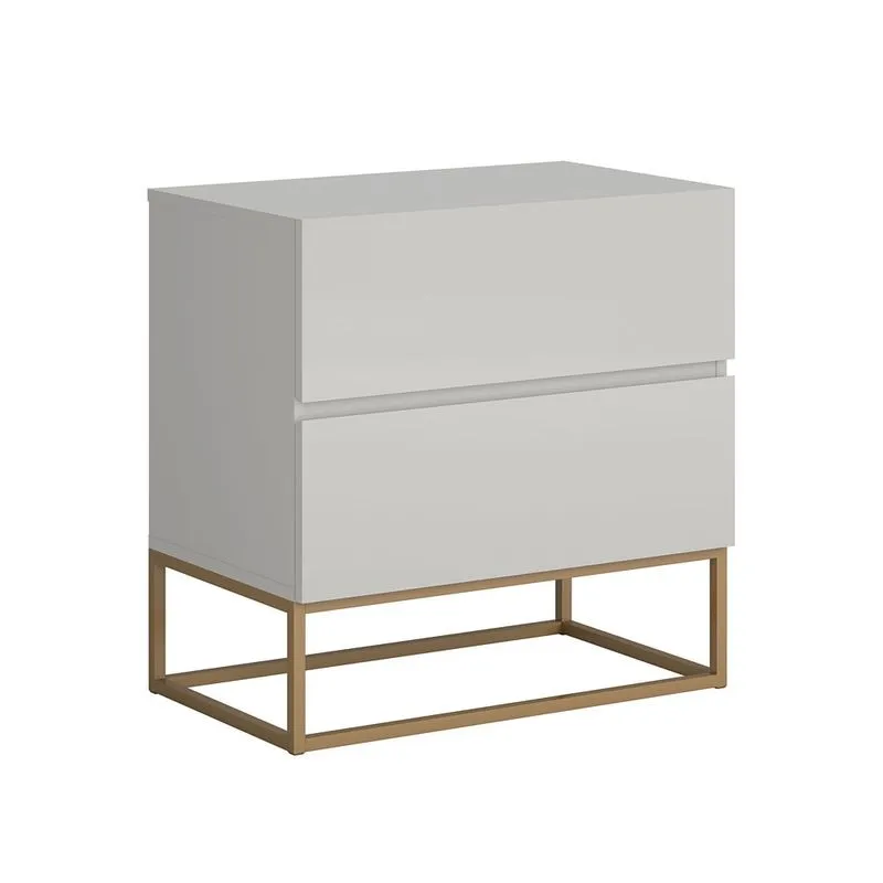 Mesa de Cabeceira Off White Eros 45 estilo industrial 2 Gavetas Base Dourado