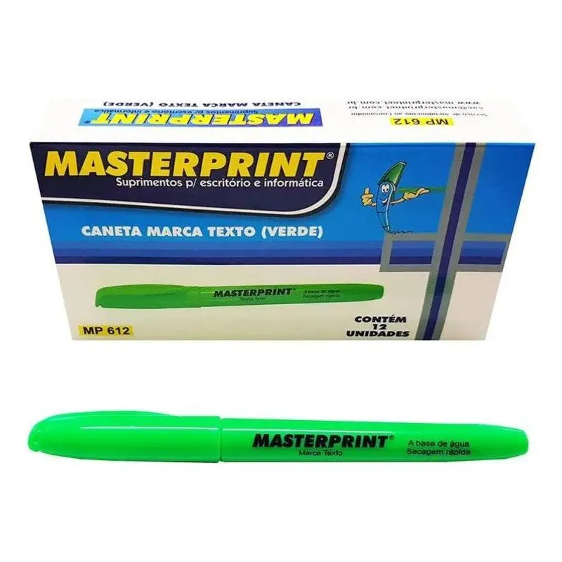 12 Unidades Caneta Marca Texto Masterprint Verde Premium