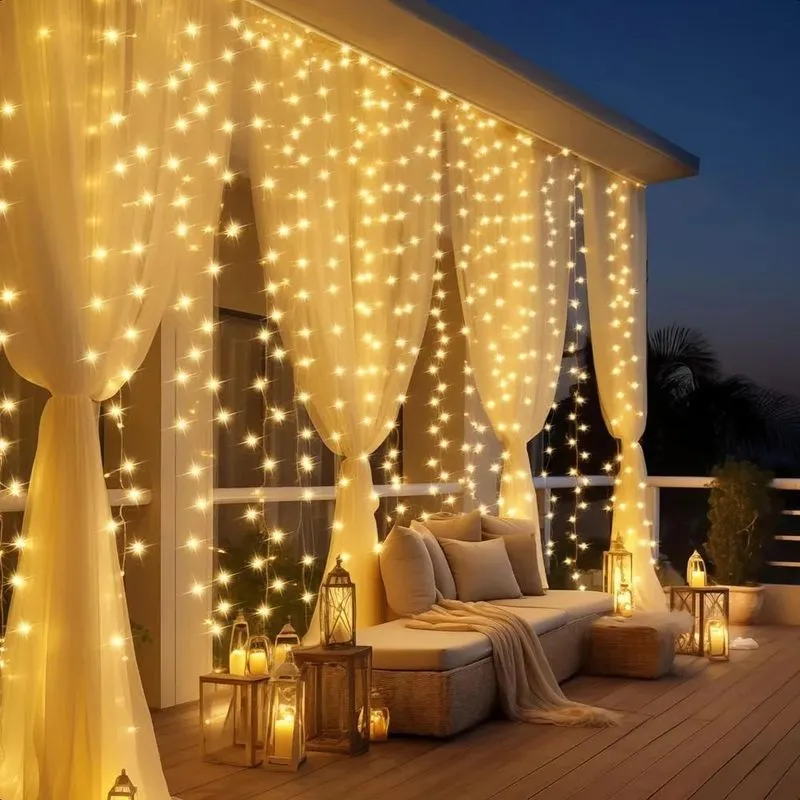 3x Cortina Led Decoração 3x3 Metros Y 300 Leds Luzes Amarelo