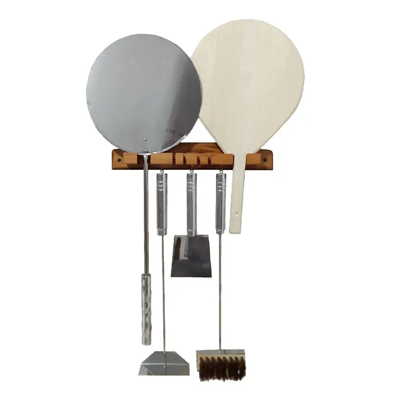 Kit 6 Peças Pizza Pá Madeira E Inox Kit Limpeza Forno Lenha