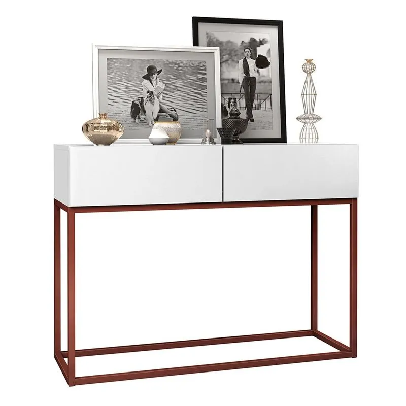 Aparador Buffet Industrial Eros 90cm Pequeno Para Apartamento c/ 2 Gavetas Pes de Ferro Cobre