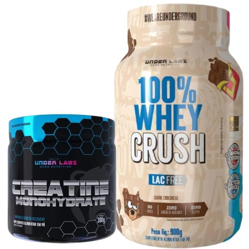 Kit 100% Whey Protein Zero Lactose Creatina 300g Pura Under