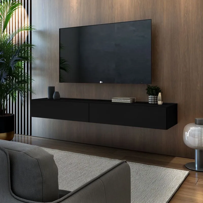 Rack bancada suspensa sem pés de parede para tv quarto moderno de casal