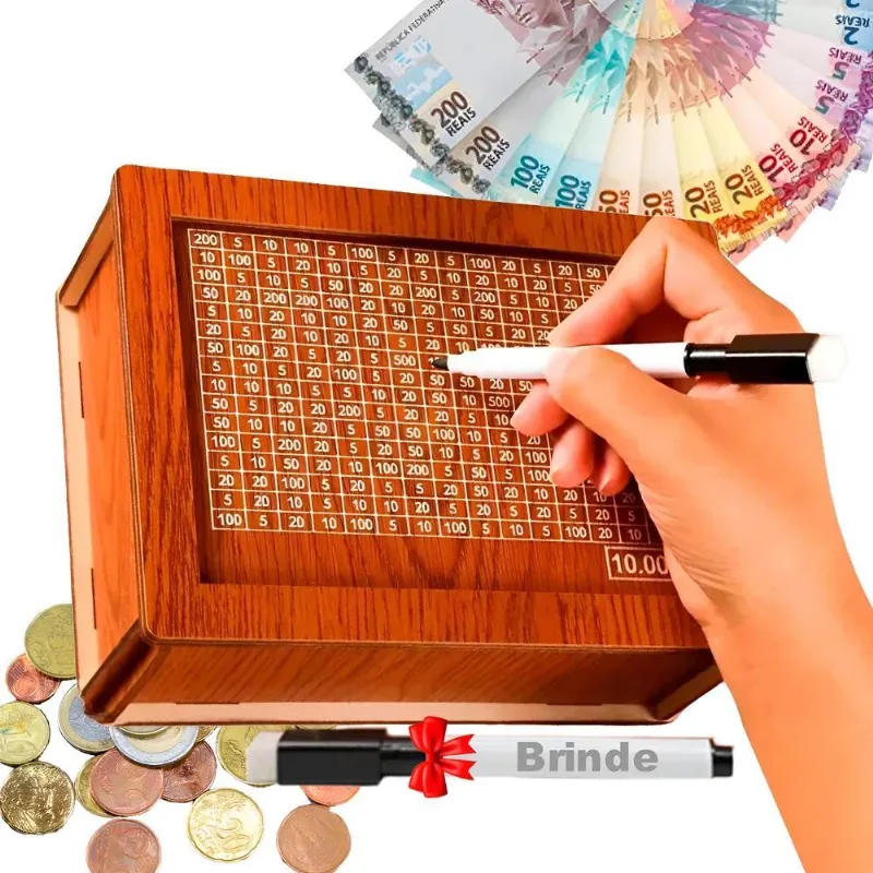 Cofrinho Cofre Guardar Dinheiro Caixa Woodbox 10mil