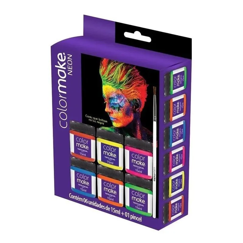 Maquiagem Artística Neon Colormake Tinta Pele Brilha Escuro