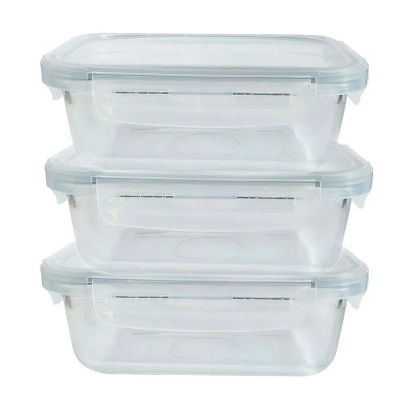 Conjunto 3 Potes Alimentos Hermético Marmita Vidro Fit