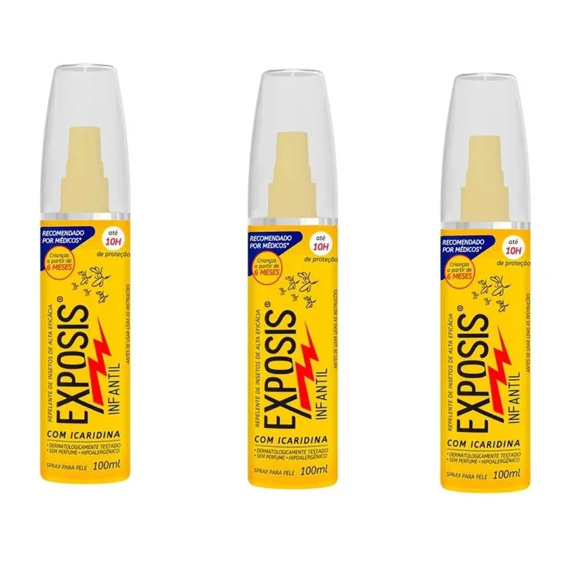 Exposis Repelente Infantil Com Icaridina Spray 100ml Kit3Un.