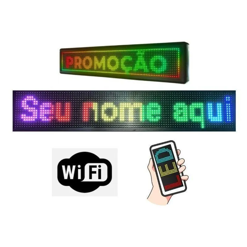 Painel Letreiro Led Digital 100x20cm Wifi Interno Bivolt Rgb