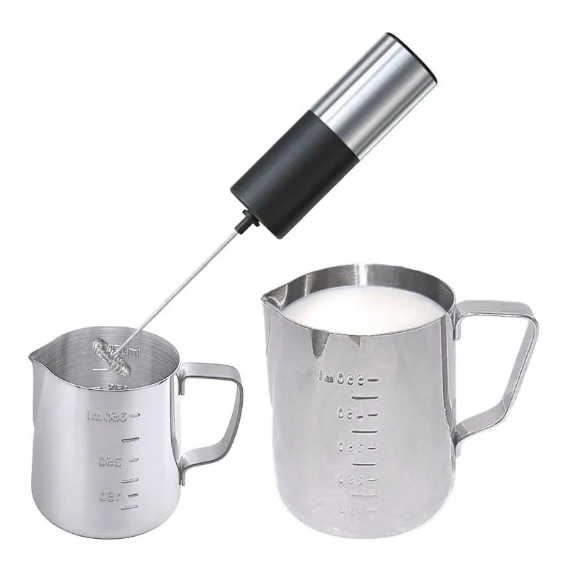 Kit Jarras Baristas Inox 350ml E 600ml + Mini Mixer A Pilha