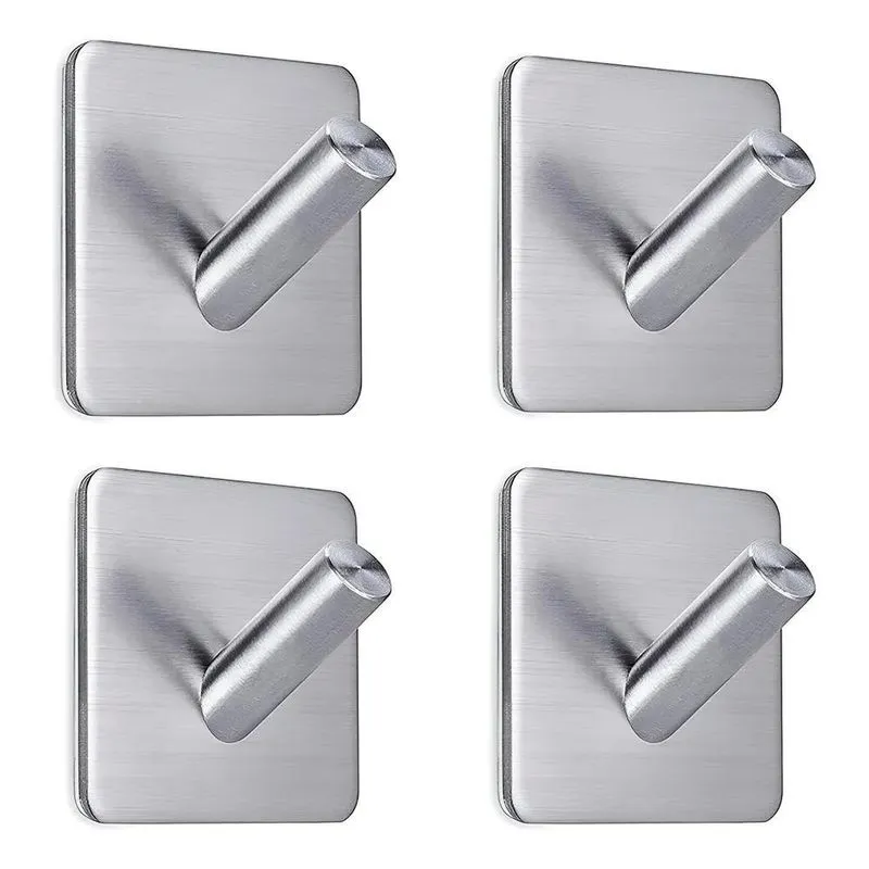 Kit 4 Ganchos Adesivo Parede Inox Pendurar Toalhas Roupas