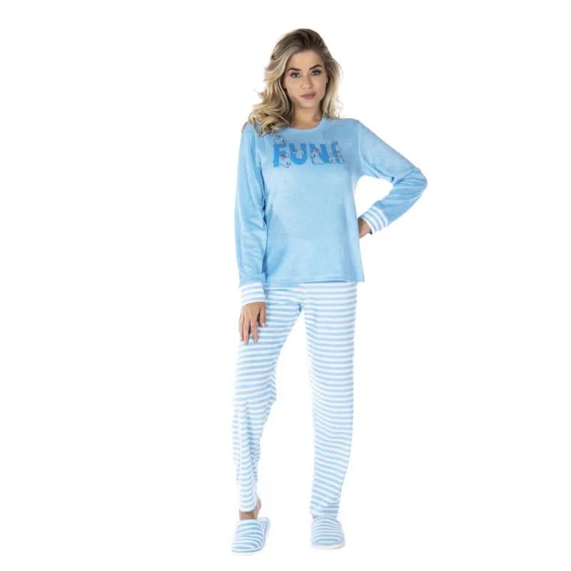 Pijama De Inverno Victory Feminino Plush Blusa e Calça