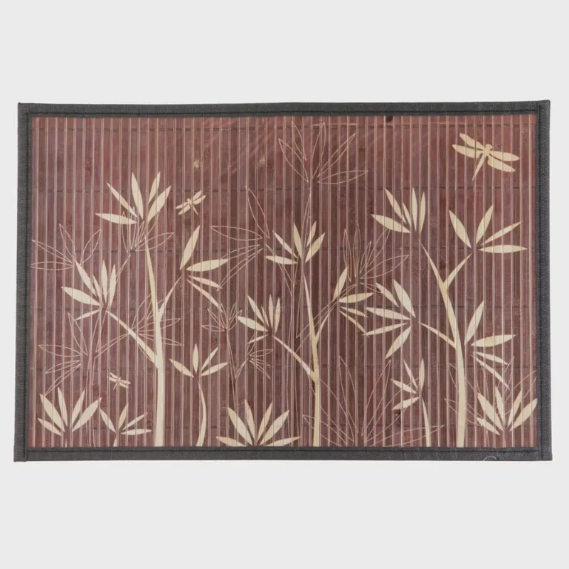 Jogo Lugar Americano Bambu Marrom Floral 06 Peças JA10204