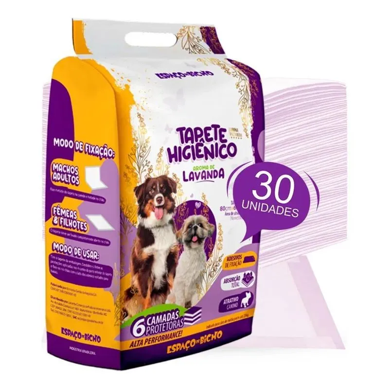 Tapete Higiênico Para Cães Premium 80x60 Com 30 Un Lavanda