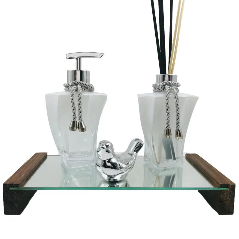 Kit Lavabo Luxo Elegance Branco Deg Bandeja Espelho Rústic0