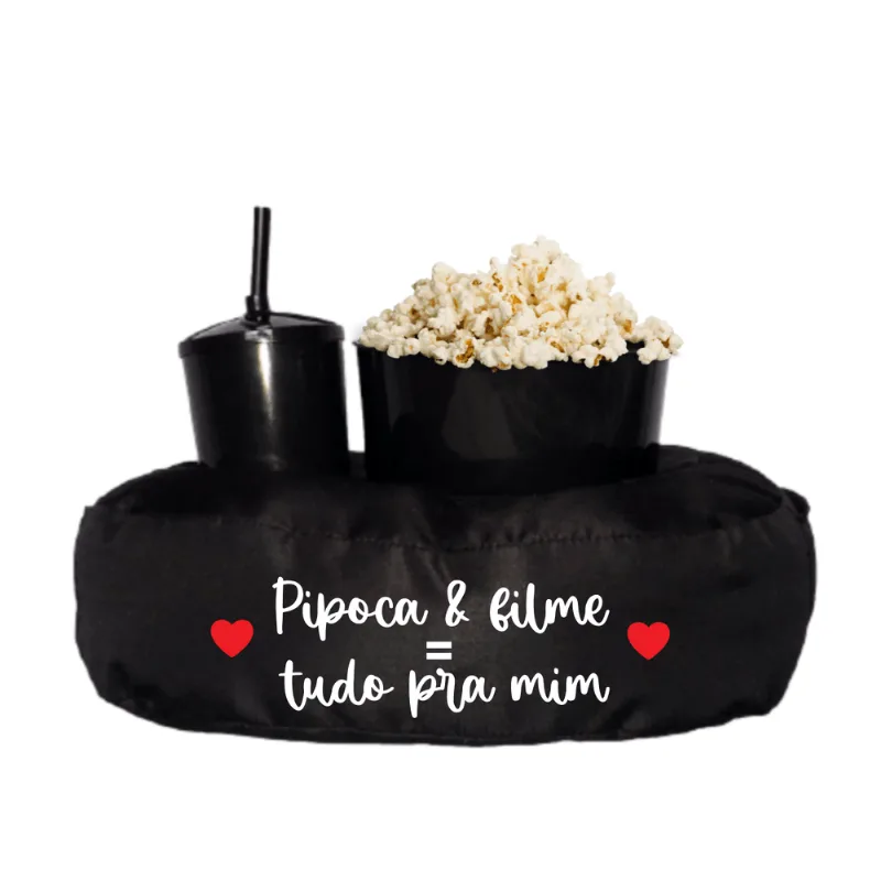 Almofada Porta Pipoca Preta Solteiro Pipoca E Filme