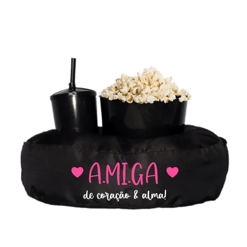 Almofada Porta Pipoca Preta Solteiro Amiga De Coração E Alma