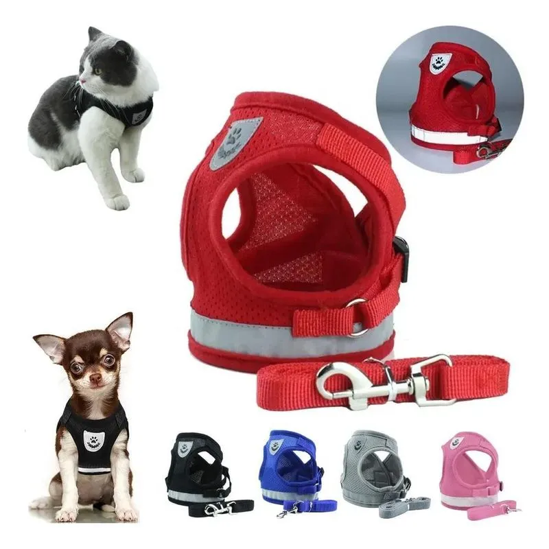 3x Coleira Peitoral Para Cães E Gatos Ajustável Com Guia