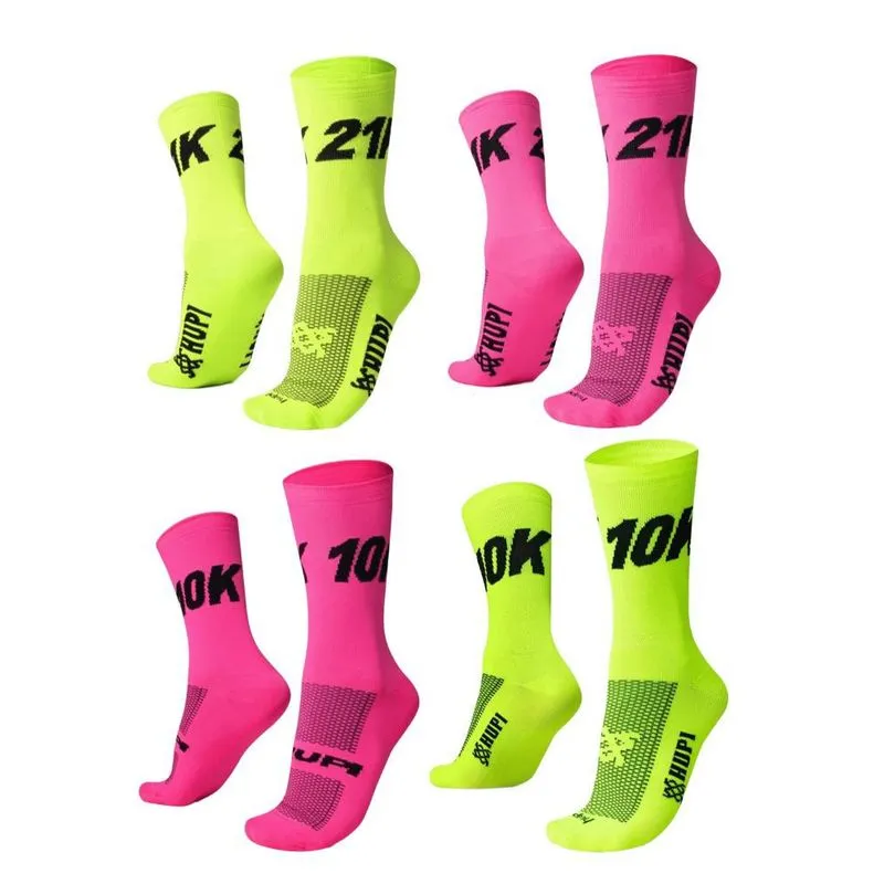 Kit 04 Pares Meia para Corrida HUPI 10K e 21K Rosa e Amarelo