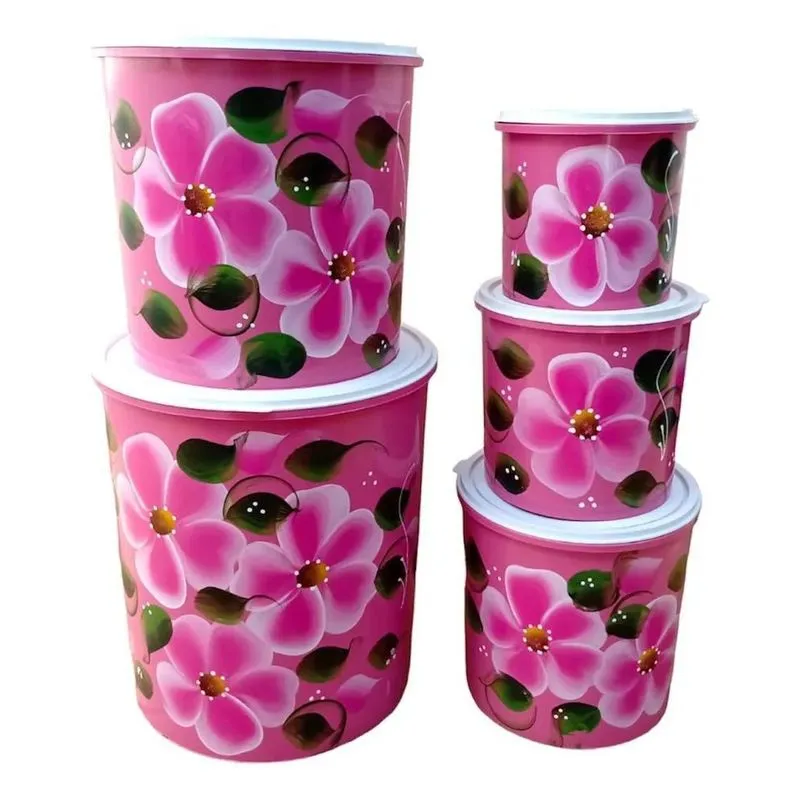 5x Jogo Mantimentos Redondos Floridos 5 Pcs