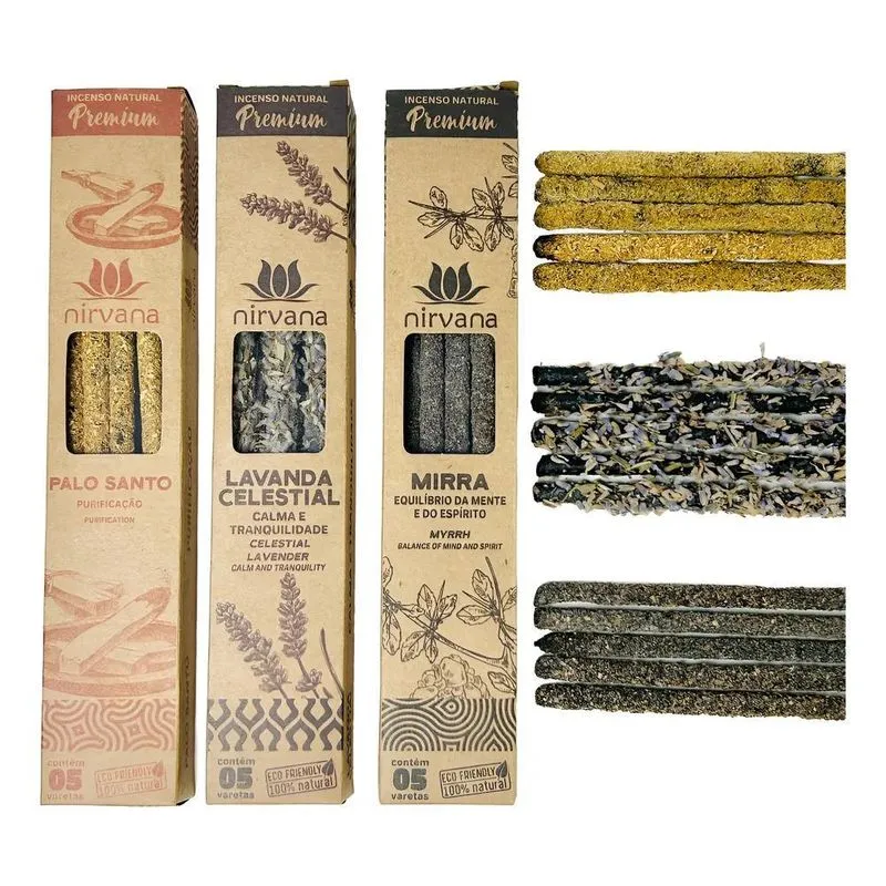 Kit Incenso Nirvana Natural Premium 3 Aroma Poder Espiritual