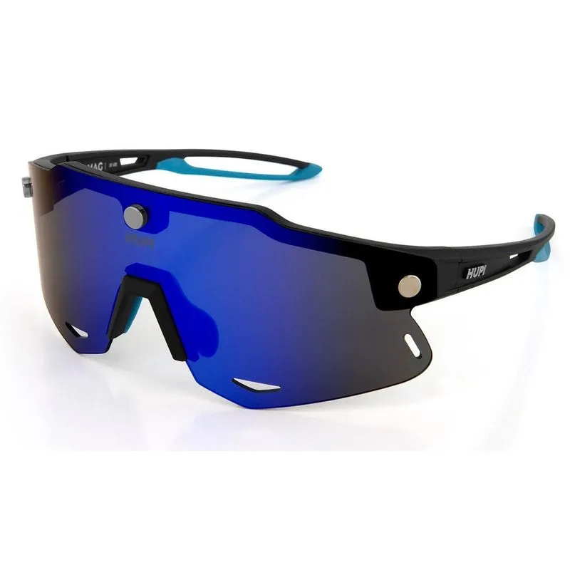Óculos Esportivo Hupi Magnetic Preto E Azul Lente Azul