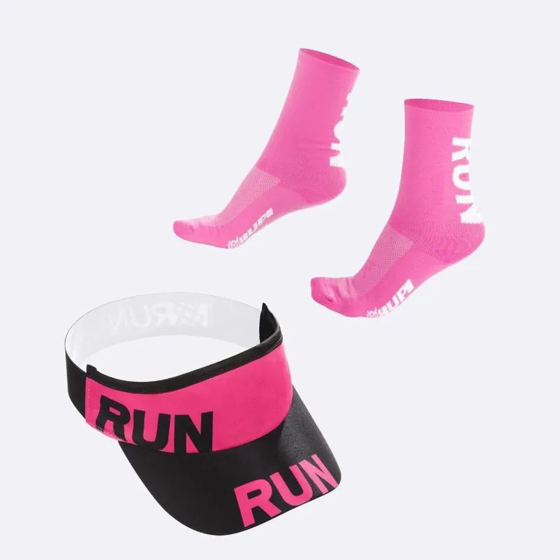 Kit Corrida Feminino Hupi Meia e Viseira Run Rosa