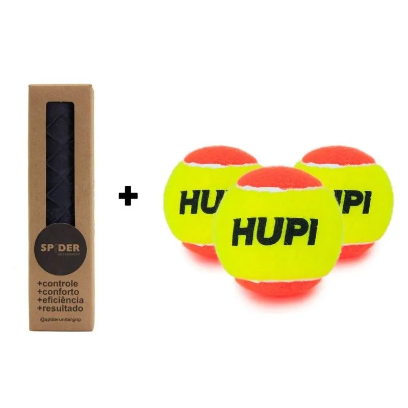 Undergrip Spider Preto + Pack 03 Bolas hupi Pro Beach Tennis