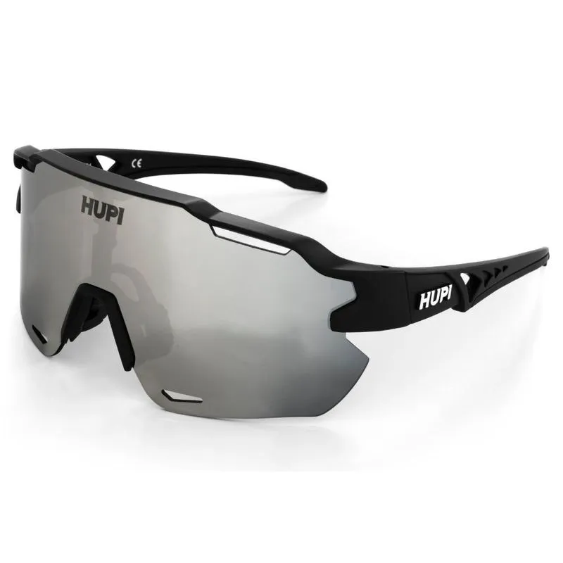 Óculos de Sol Esportivo Ciclismo hupi Quiriri Preto Lente Prata Espelhado Proteção uv Unissex