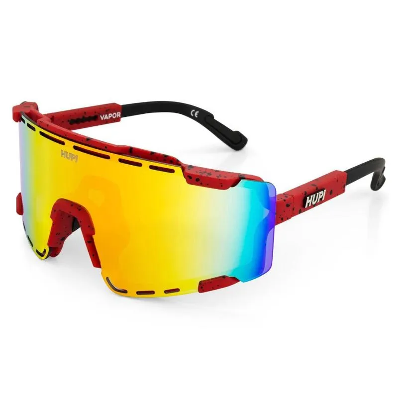 Óculos de Sol Ciclismo Bike Corrida Hupi Vapor Vermelho e Preto Lente Espelhado com Estojo