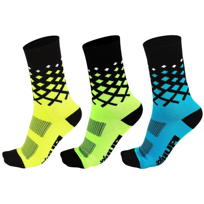 Kit 3 Pares de Meias para Corrida hupi Veneza Cano Médio Azul/Verde/Amarelo