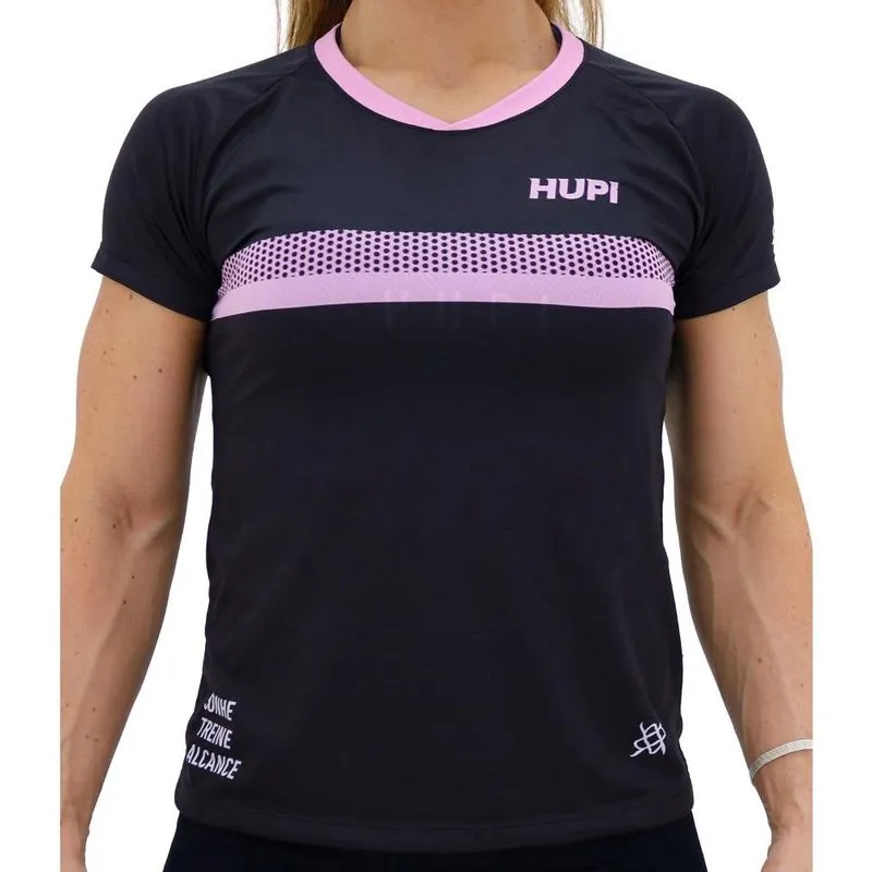 Camisa hupi Running Track Feminina Preto e Rosa