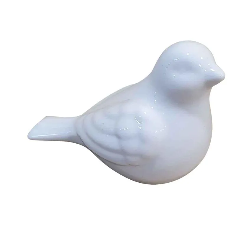 Passarinho Decorativo De Cerâmica Branco 6cm Fêmea