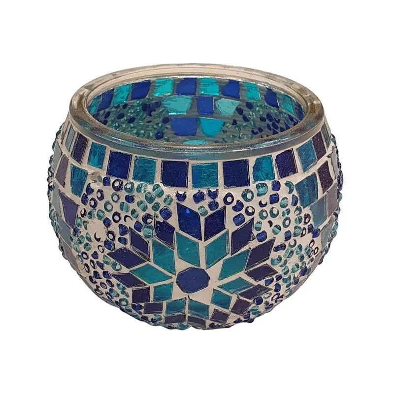 Porta Vela De Vidro Redondo Mosaico Turco (modelo 4) 10cm