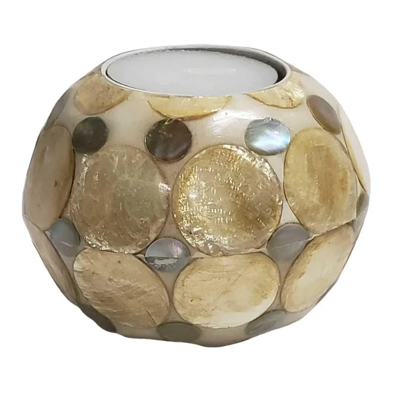 Porta Vela Madrepérola Redondo Caramelo 8.5Cm