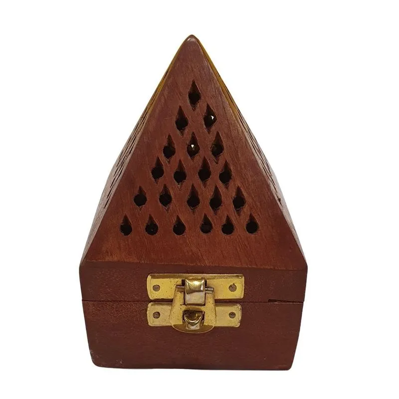 Incensário Cone Pirâmide De Madeira Marrom 12cm